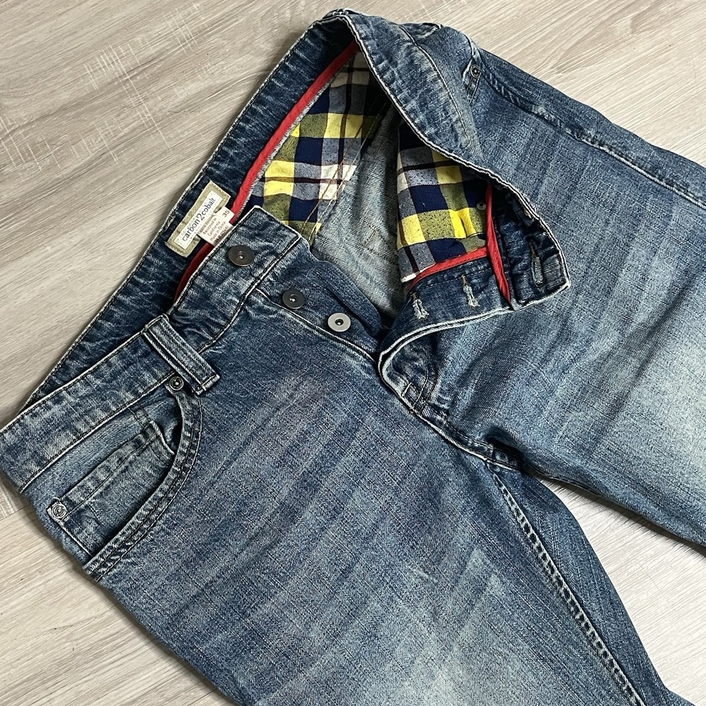 Carbon 2 Cobalt Jeans Mens 35x29 Distressed Blue‎ Denim Straight Leg Button Fly